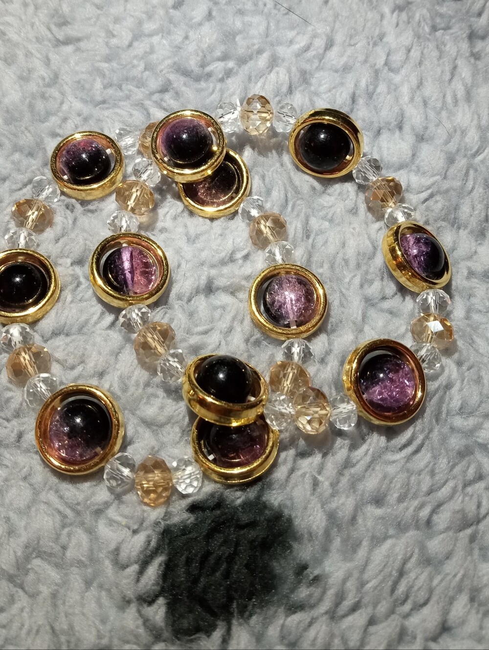 AMETHYST/ AURORA BOREALIS/GOLD STRETCH BEAD BRACELETS SET OF TWO OFFERS WELCOME